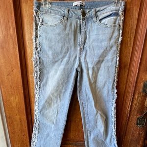 Blue short boot leg jeans with Snake print